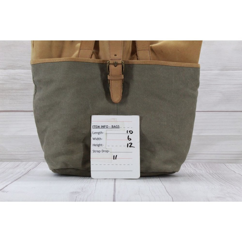 Vintage LL Bean Green Tan Cotton Colorblock Buckle Shoulder Tote Bag - Picture 10 of 10
